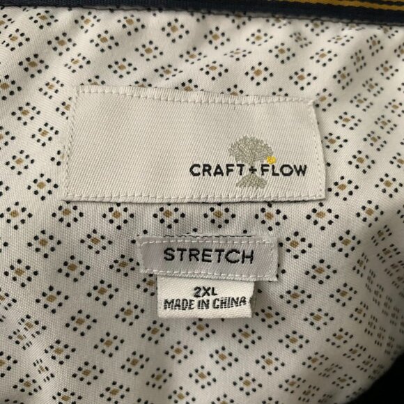 Craft Flow Button Up Short Sleeve Shirt 2XL Black Dots Pockets Stretch Cotton - Picture 6 of 6